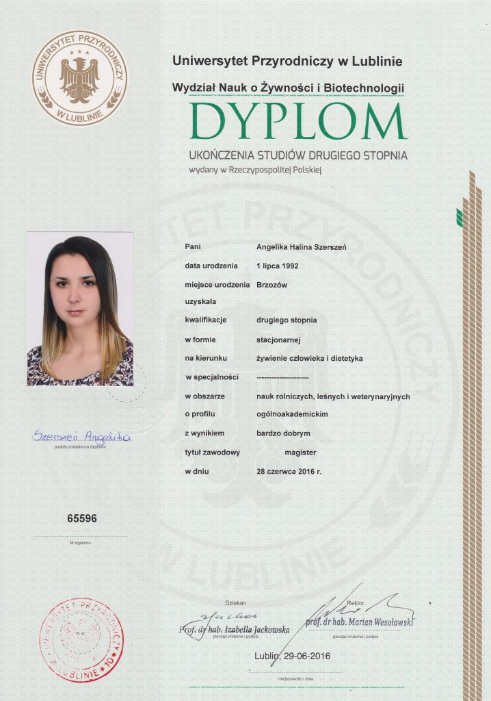 Angelika Sowa dyplom magister
